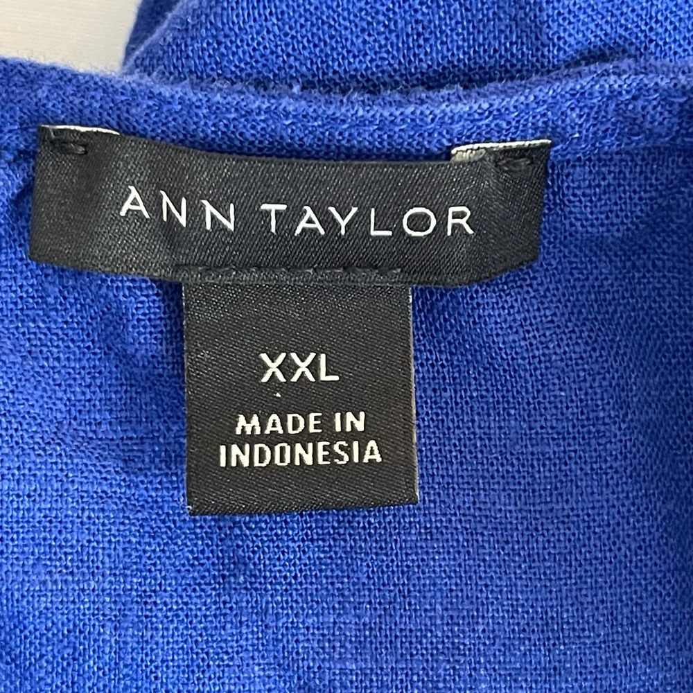 Ann Taylor Women's Blue Linen Blend Ruffle Sleeve Wrap Top Blouse Size XXL 2XL - Picture 4 of 5